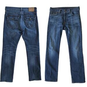 TRUE RELIGION Men's Ricky Relaxed Straight Fit Jeans Size 33 Flap Medium Wash